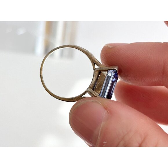 London Blue Topaz Princess Cut 925 Sterling Silver Vintage Ring - sz 6.5 - Picture 7 of 11